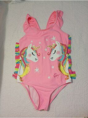 Betsey Johnson Girls Unicorn Ruffle One-Piece Swimsuit Pink Size 6X